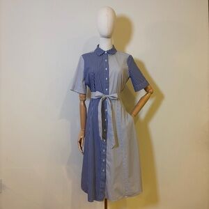 Calvin Klein Mixed Stripe Belted Shirt Dress – Size 4 (Navy/Light Blue)